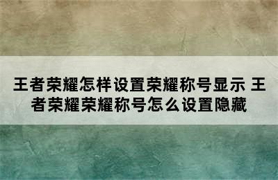 王者荣耀怎样设置荣耀称号显示 王者荣耀荣耀称号怎么设置隐藏